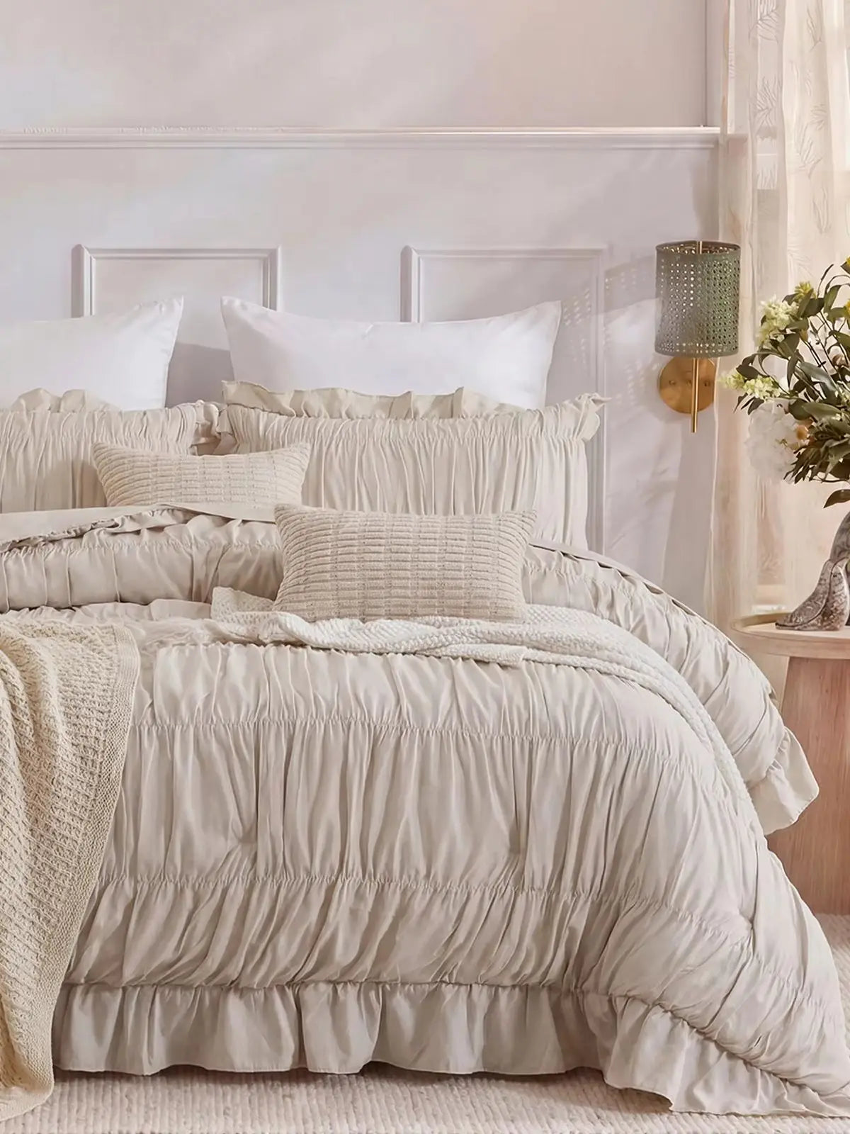 Soft Microfiber Ruffle Ruched Duvet Cover Set With Boho Charm