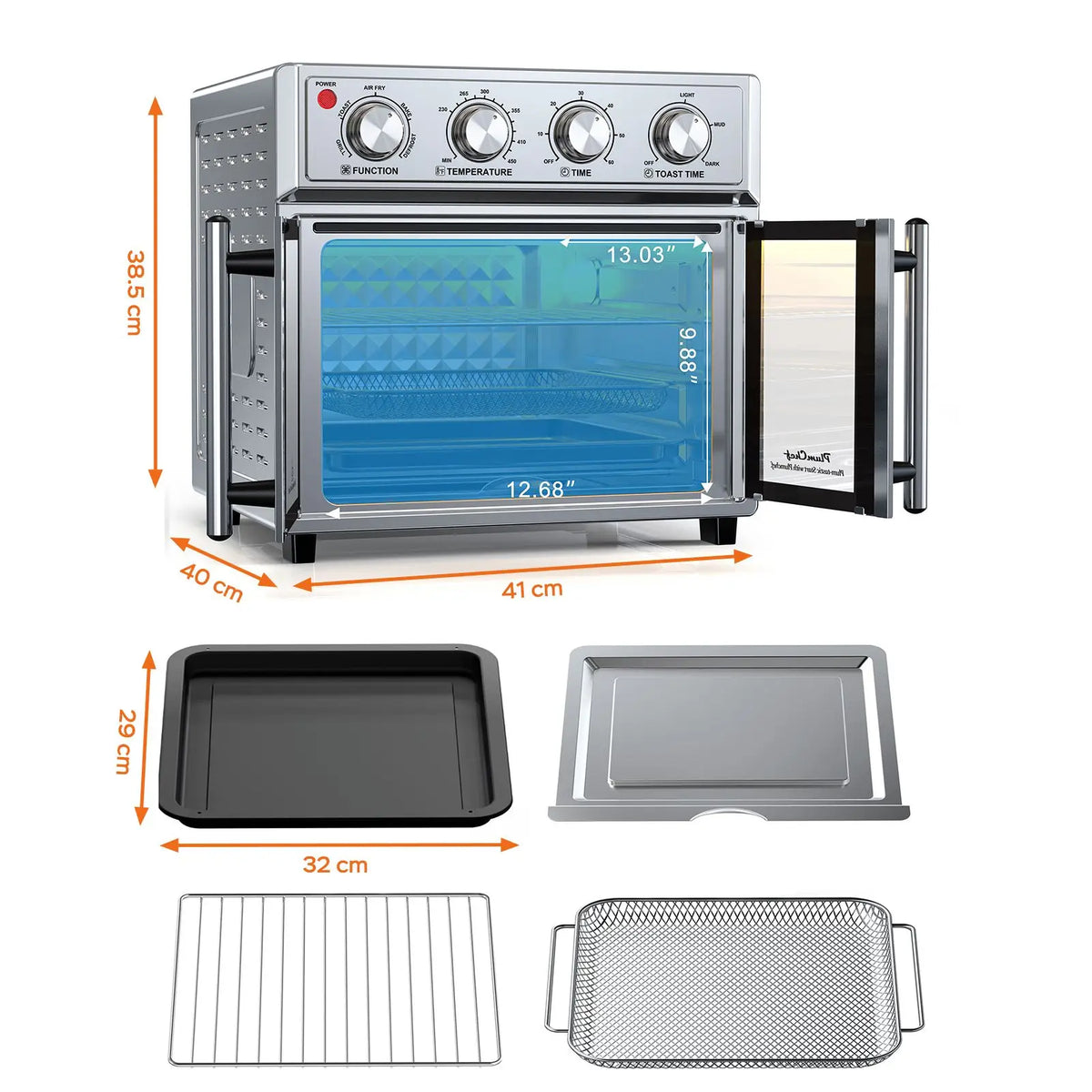 Stainless Steel French Door Air Fryer Convection Toaster Oven 1700W