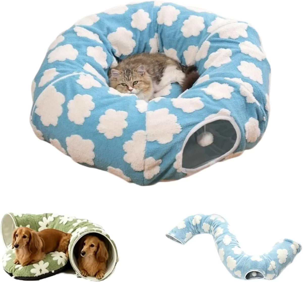 Floral Padded Foldable Tunnel Bed Designed For Dachshunds