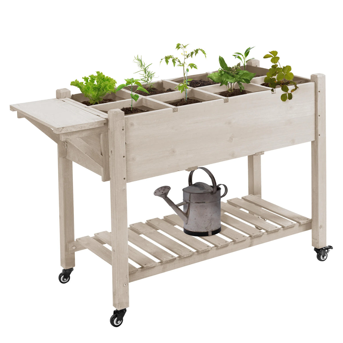 Outsunny Raised Garden Planter Box With Eight Grow Grids And Shelf