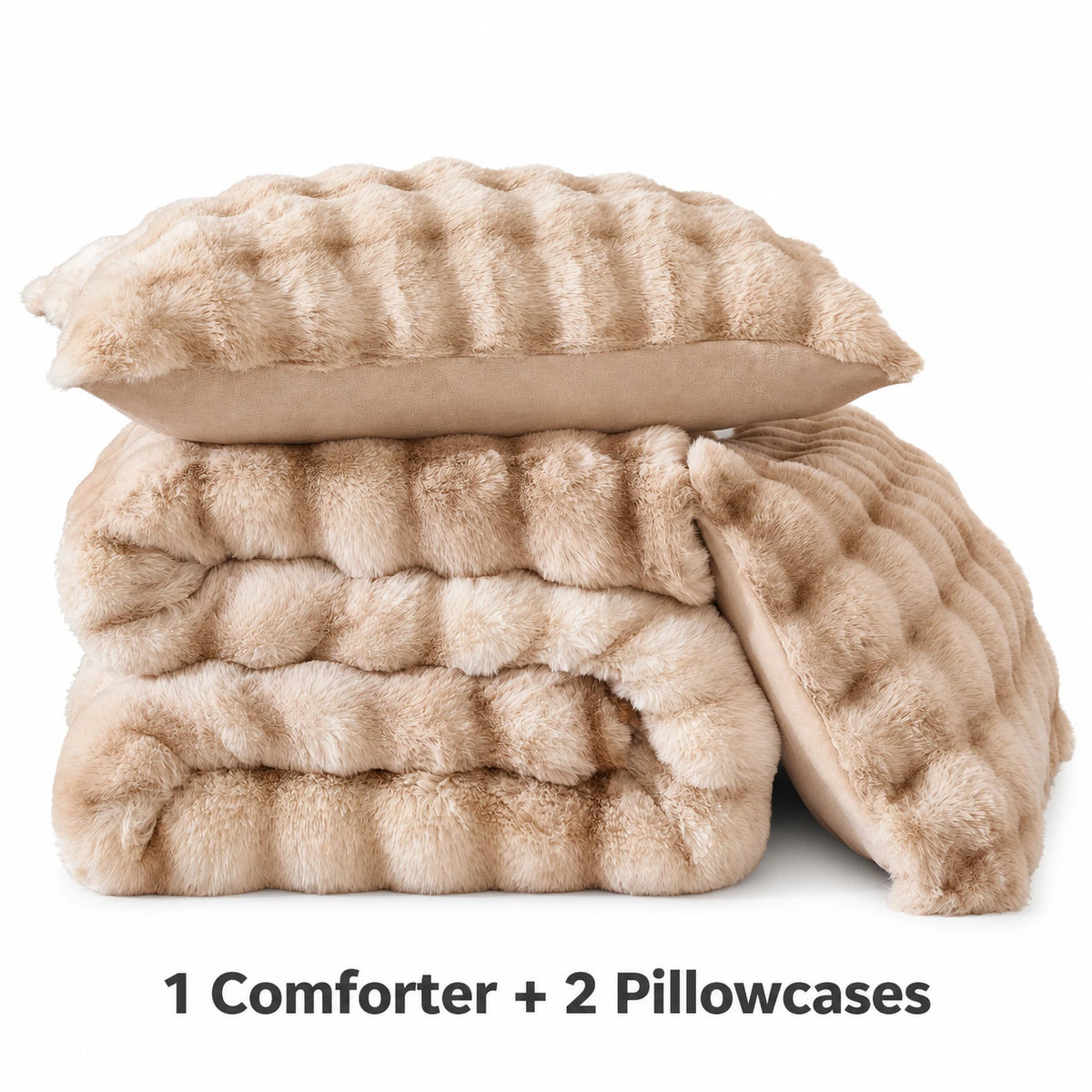 Luxury Fluffy Bubble Comforter Set With Shaggy Faux Fur Design