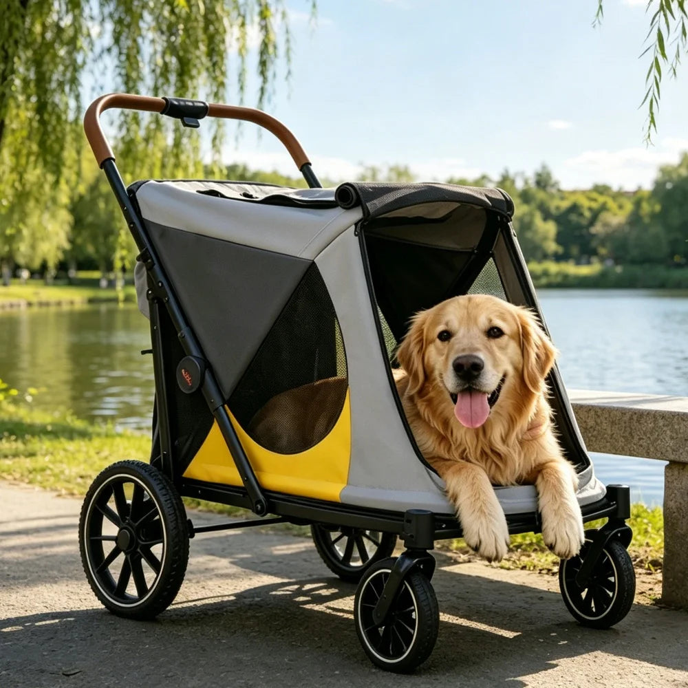 Four Wheel Foldable Pet Stroller For Senior Dogs And Cats