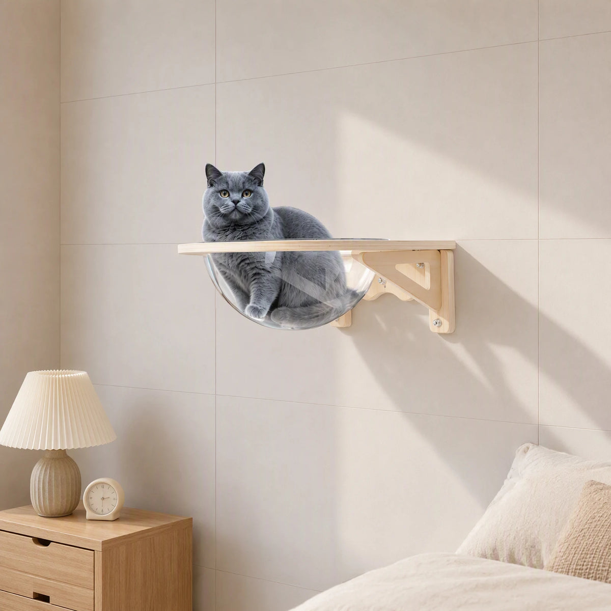 Modern Wall Mounted Wooden Cat House With Clear Viewing Window