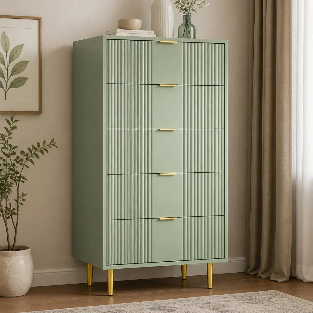Gaomon Modern Fluted Five Drawer Wooden Storage Dresser