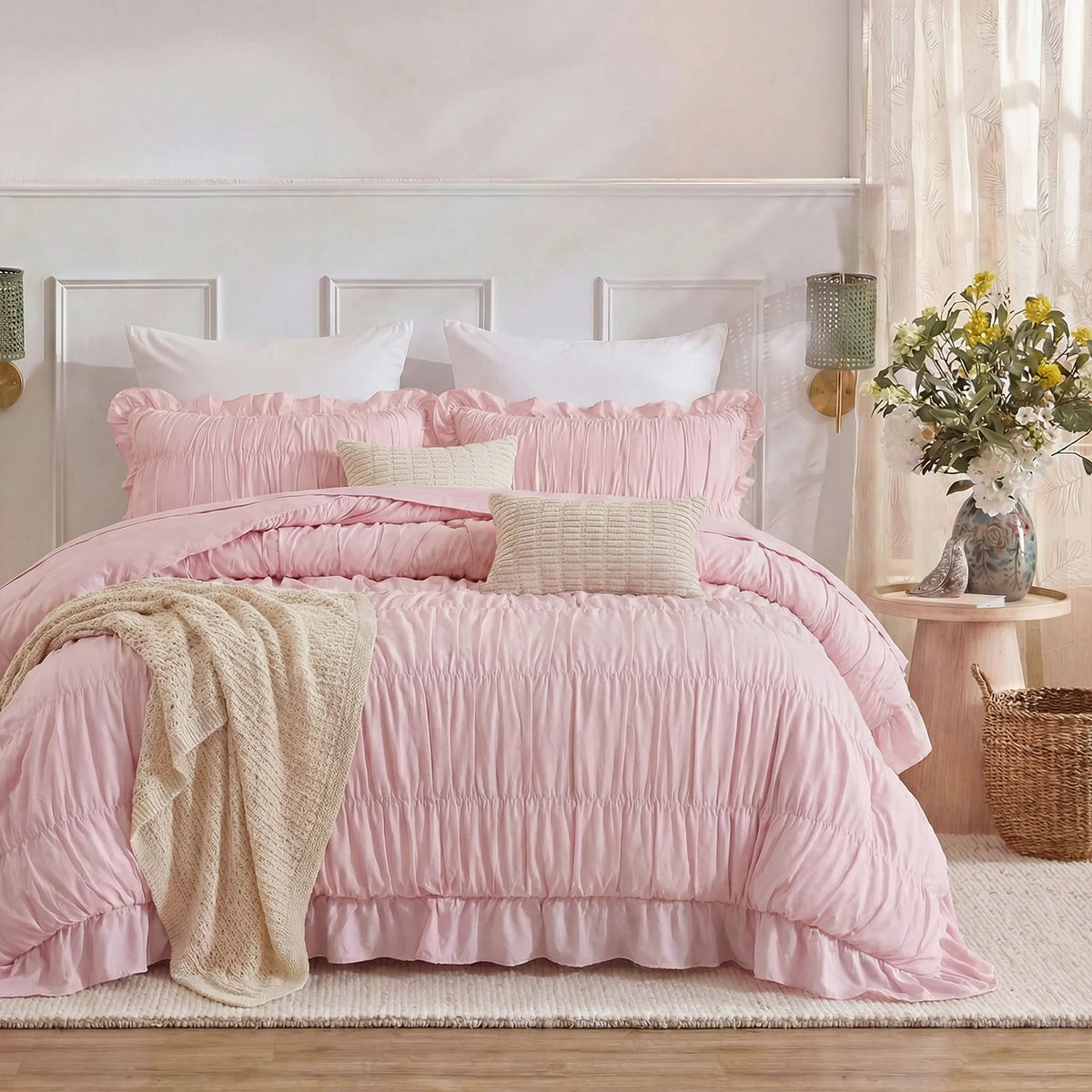 Soft Microfiber Ruffle Ruched Duvet Cover Set With Boho Charm
