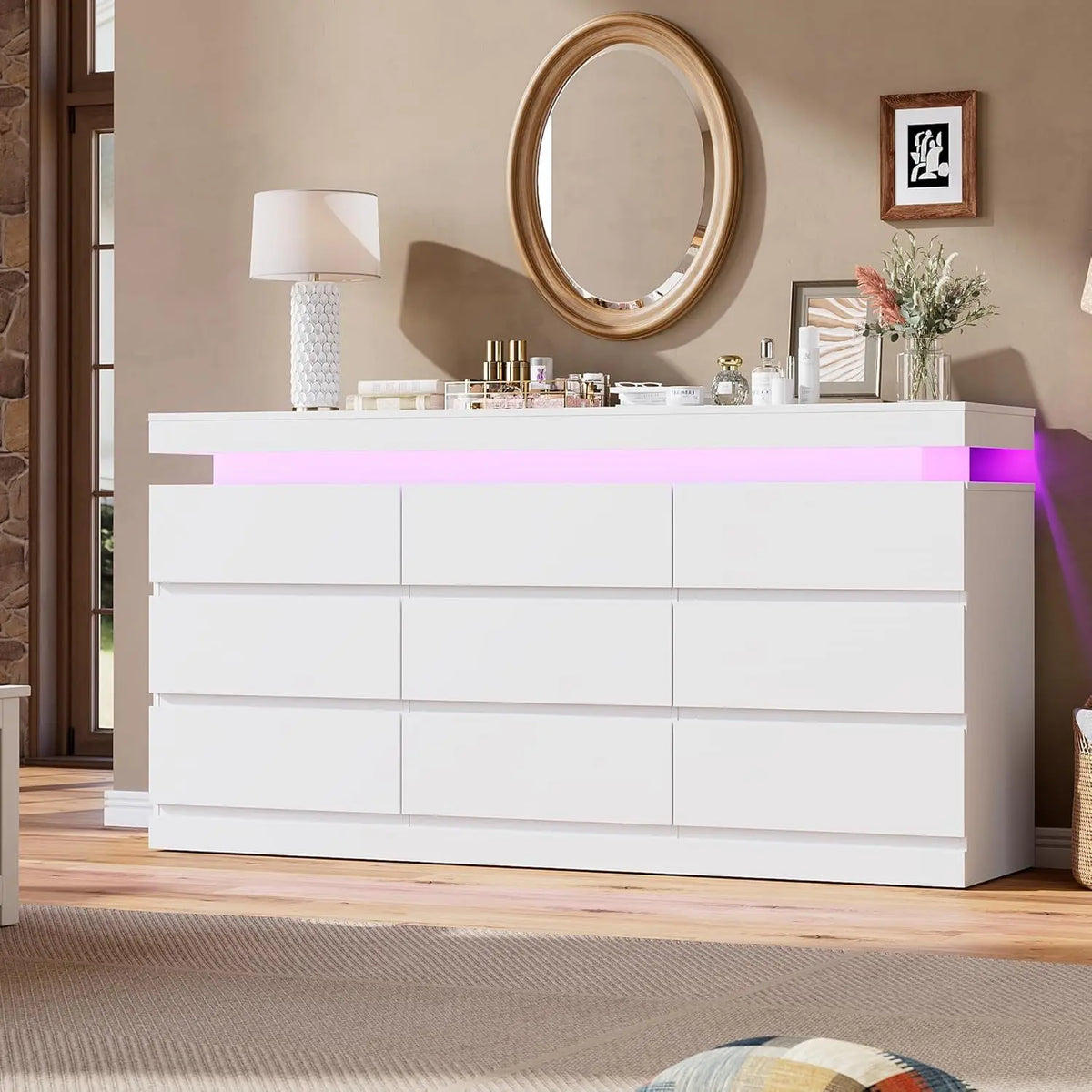 Acekool Nine Drawer Dresser With LED Lights And Charging Port