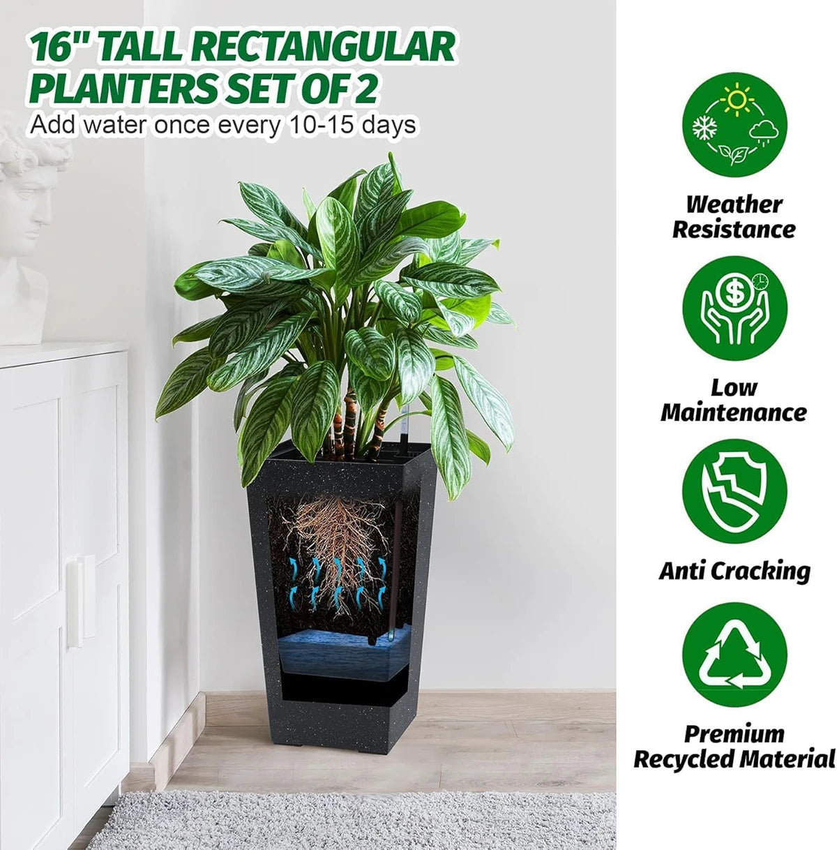 Twister.Ck Two Planters With Drainage Water Monitor For Indoor Outdoor