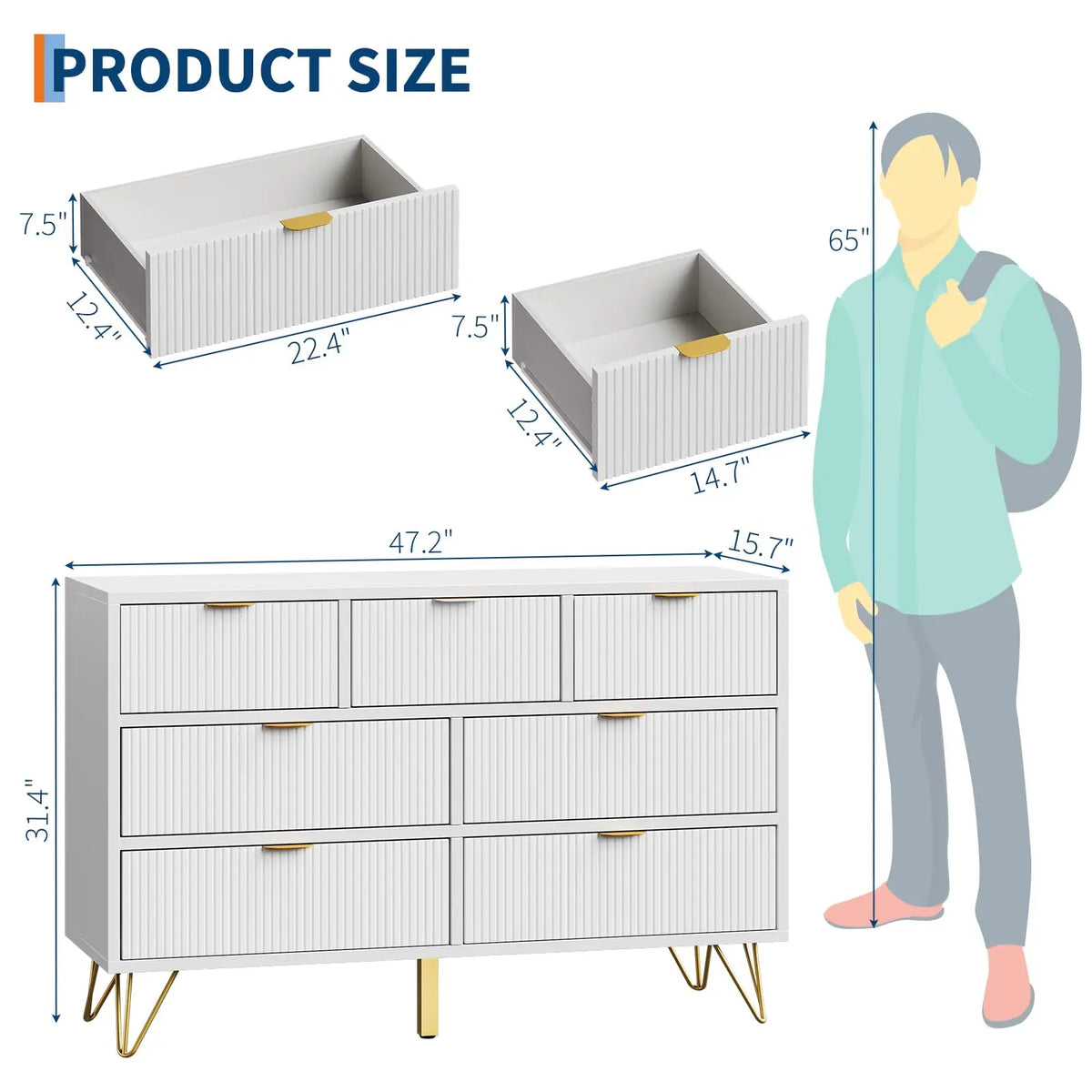 HiMiss Contemporary Seven Drawer Wooden Storage Cabinet