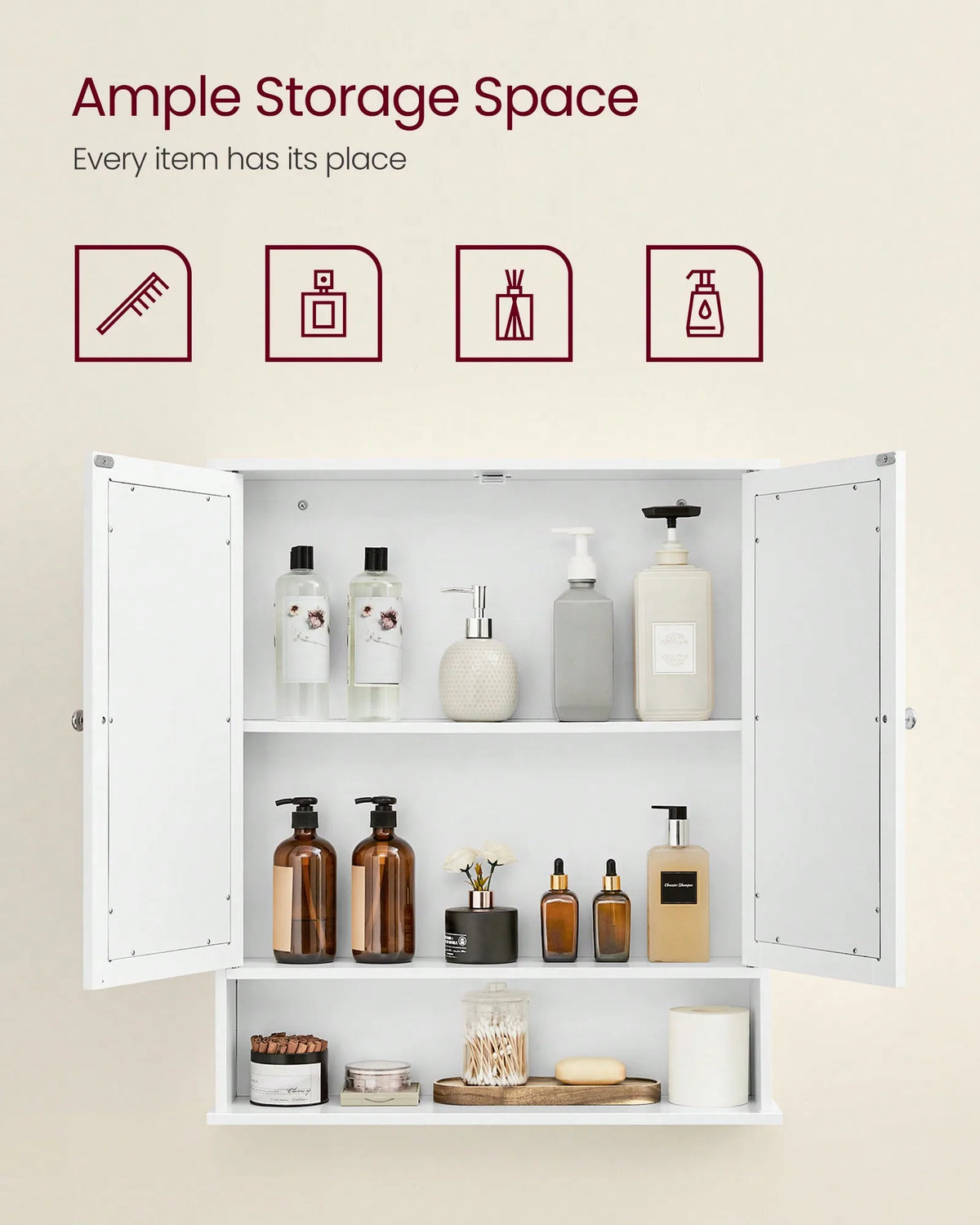 Wall Mounted Bathroom Medicine Cabinet With Mirror And Storage