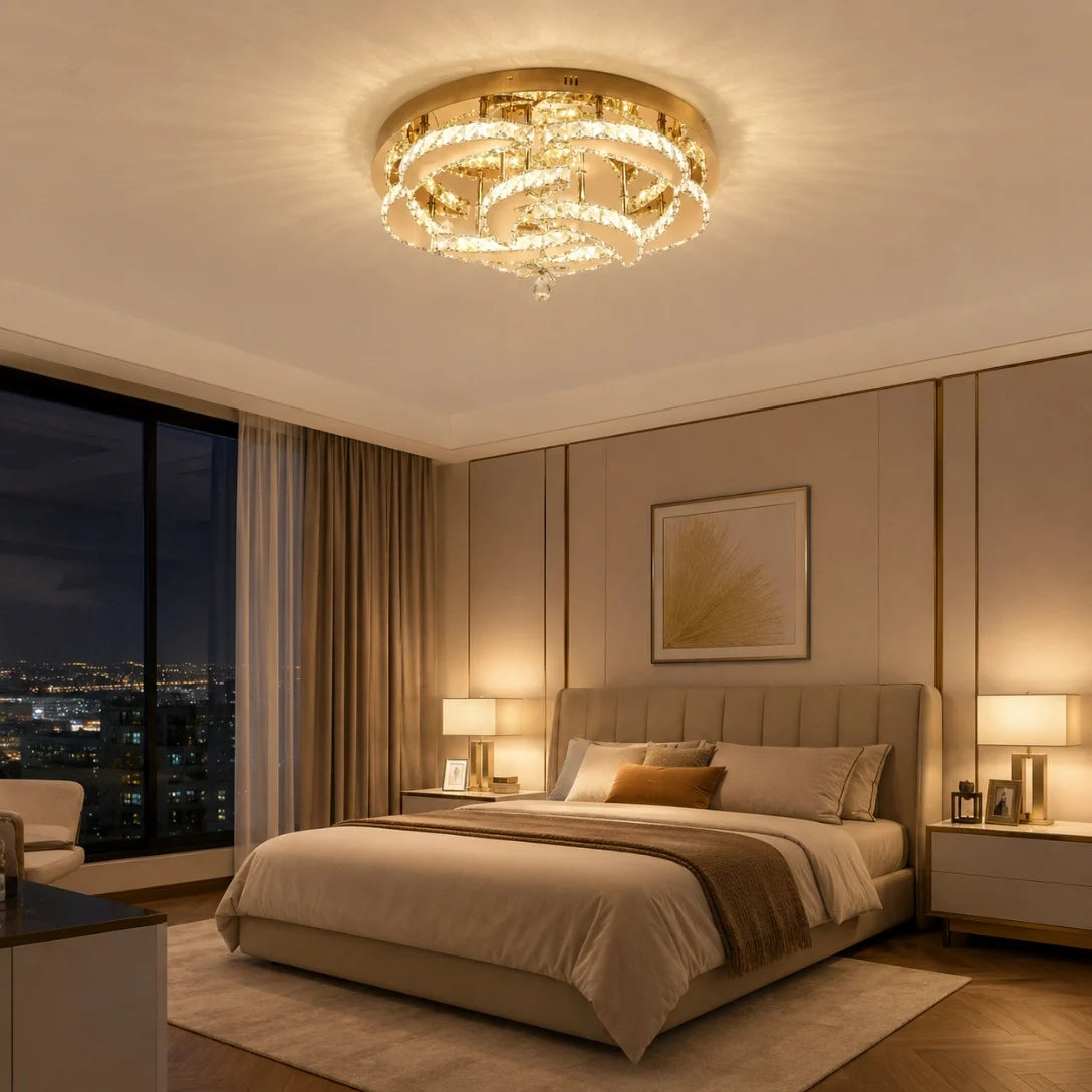 GreeLustr Crystal LED Chandelier Dimmable Flush Mount Ceiling Light