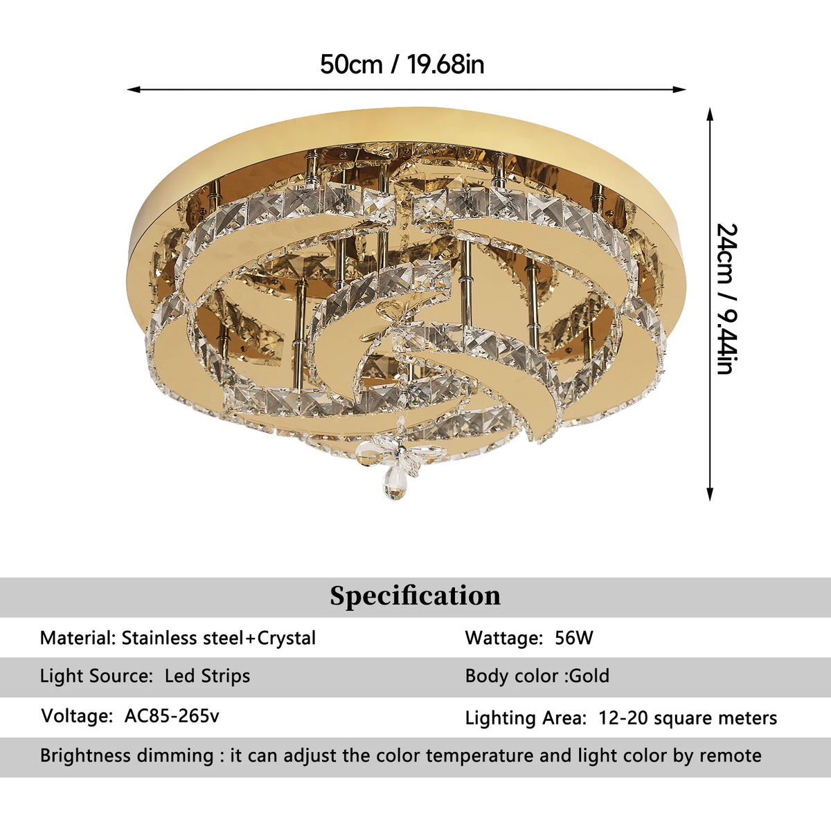 GreeLustr Crystal LED Chandelier Dimmable Flush Mount Ceiling Light