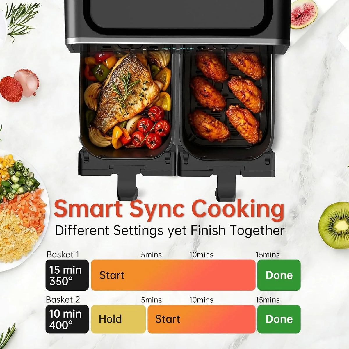 Dual Basket Air Fryer Seven In One With Digital Display