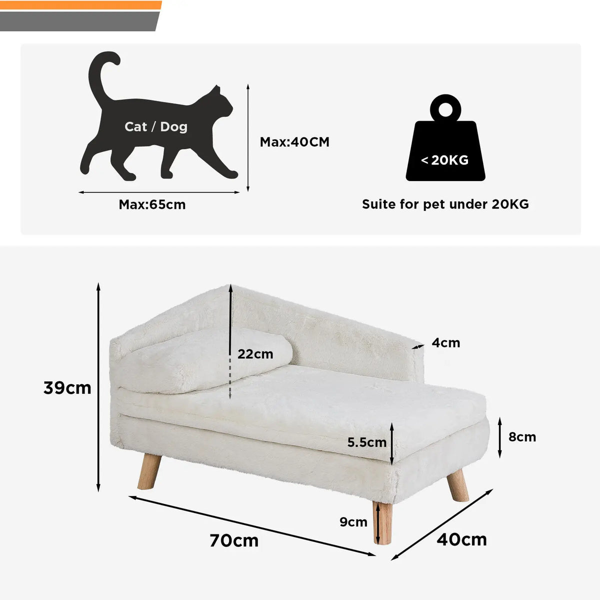 Elevated Wooden Pet Sofa Bed With Plush Cushion For Pets