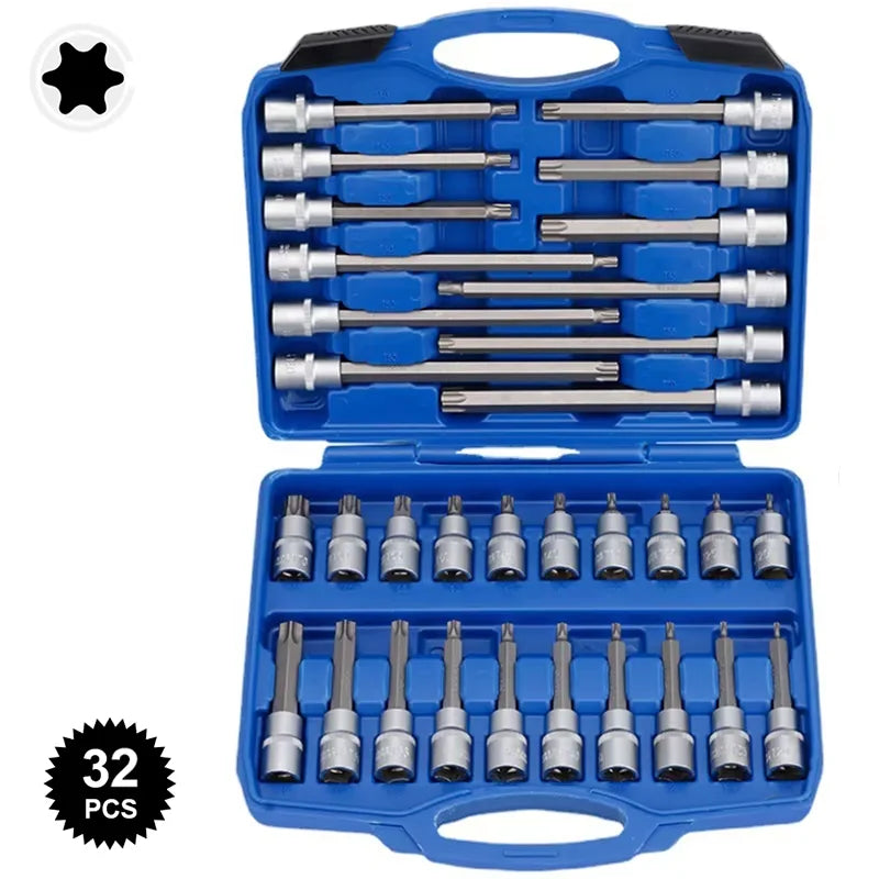 Extended Socket Sleeve Set With External Torx Wrench Heads