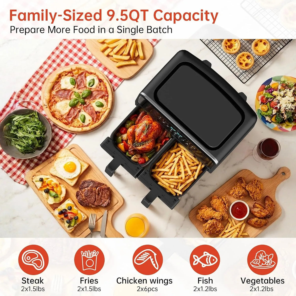 Dual Basket Air Fryer Seven In One With Digital Display