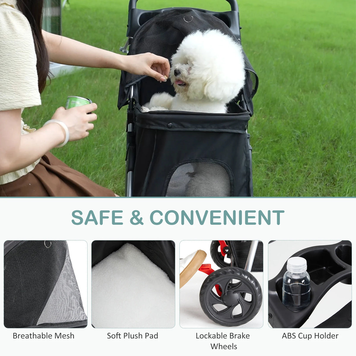 Sturdy Three Wheel Foldable Pet Stroller For Leisure Walks