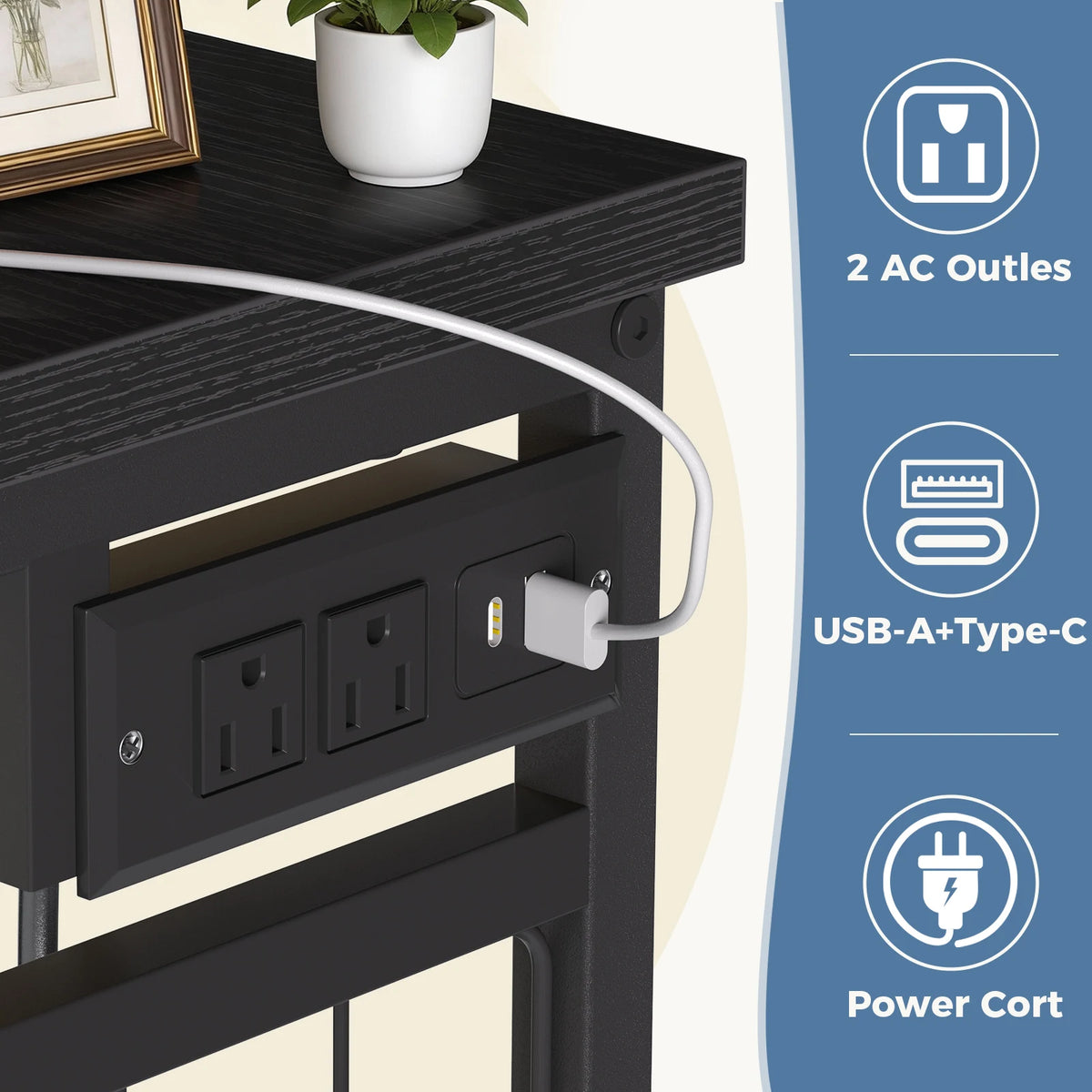 JHK 6 Drawer Fabric Dresser With LED Charging Station