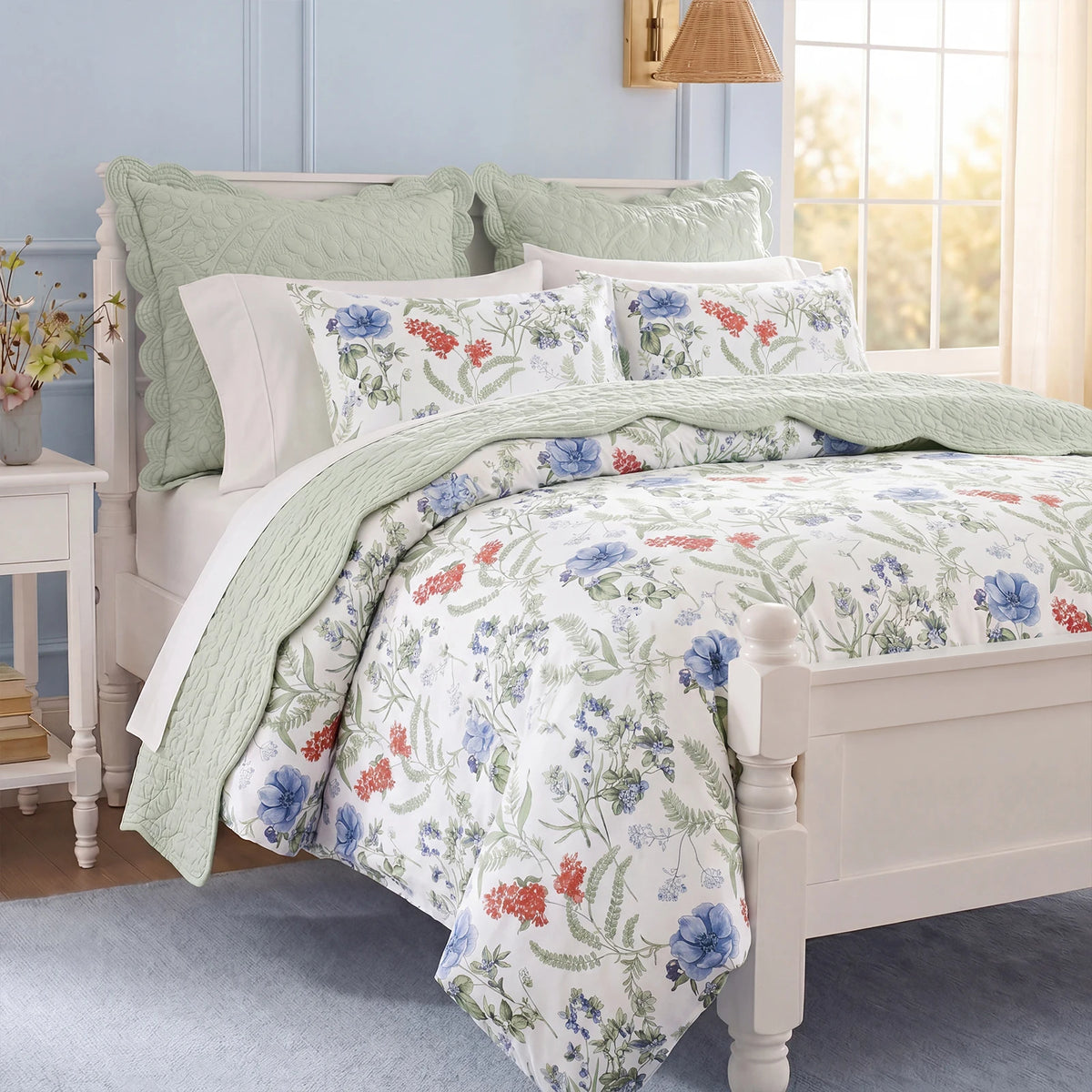 Vintage Floral 100% Cotton Duvet Cover Set Zipper 3 Piece