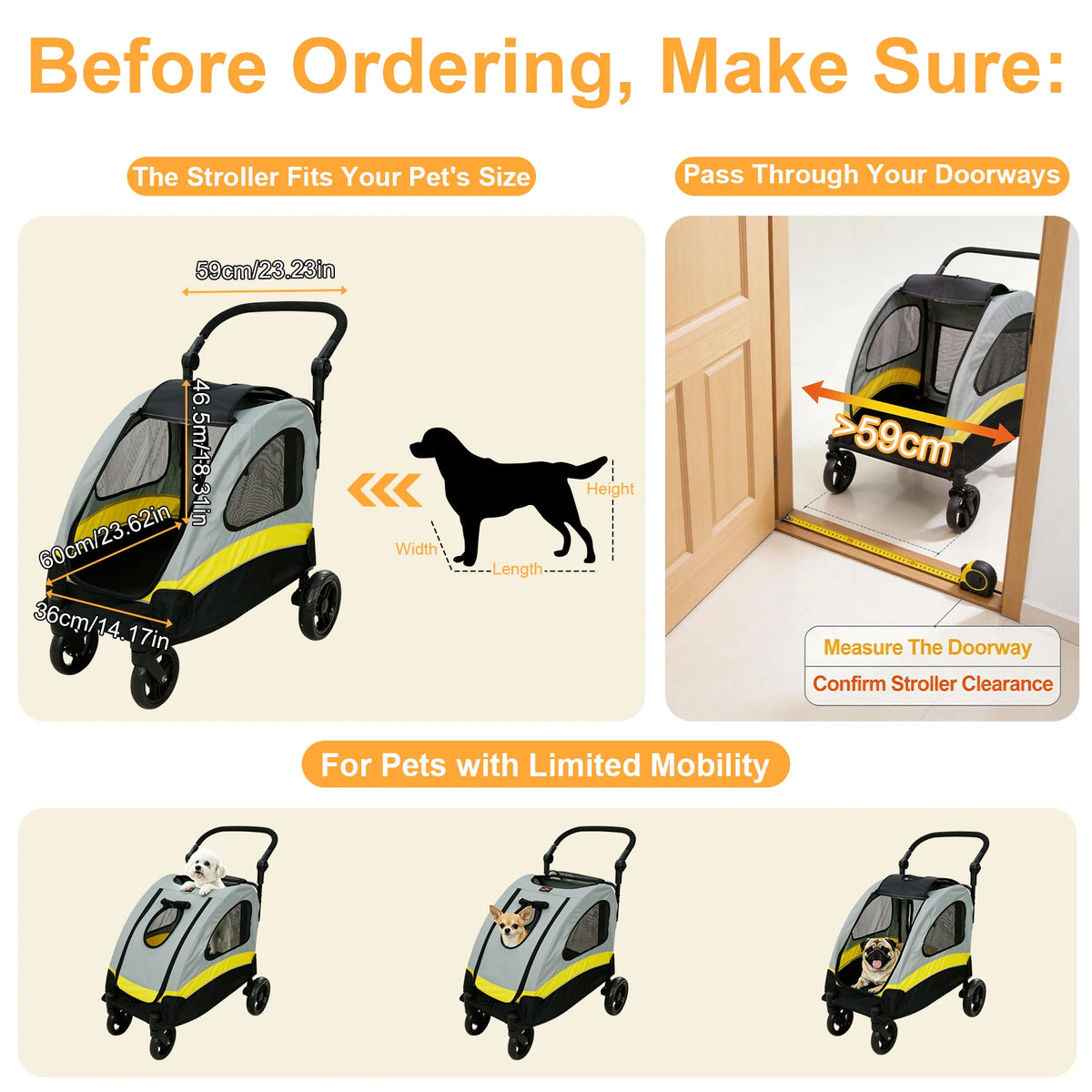 Foldable Four Wheel Dog Stroller With Shock Absorbing Swivel Wheels