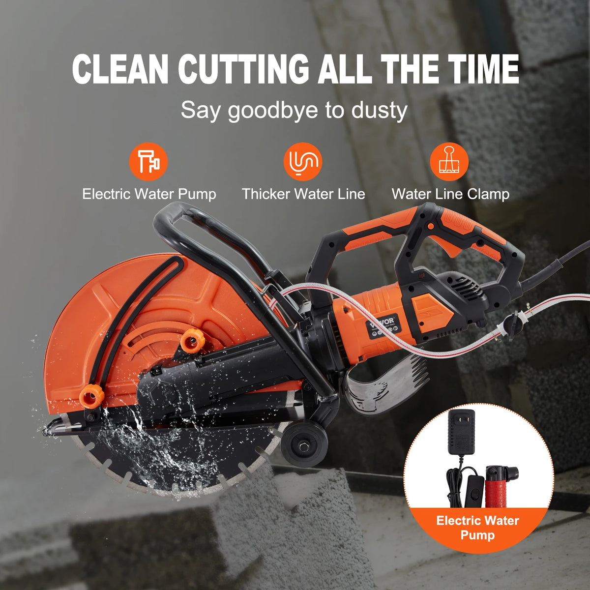 SucceBuy Electric Concrete Saw With Adjustable Wet Cutting Depth