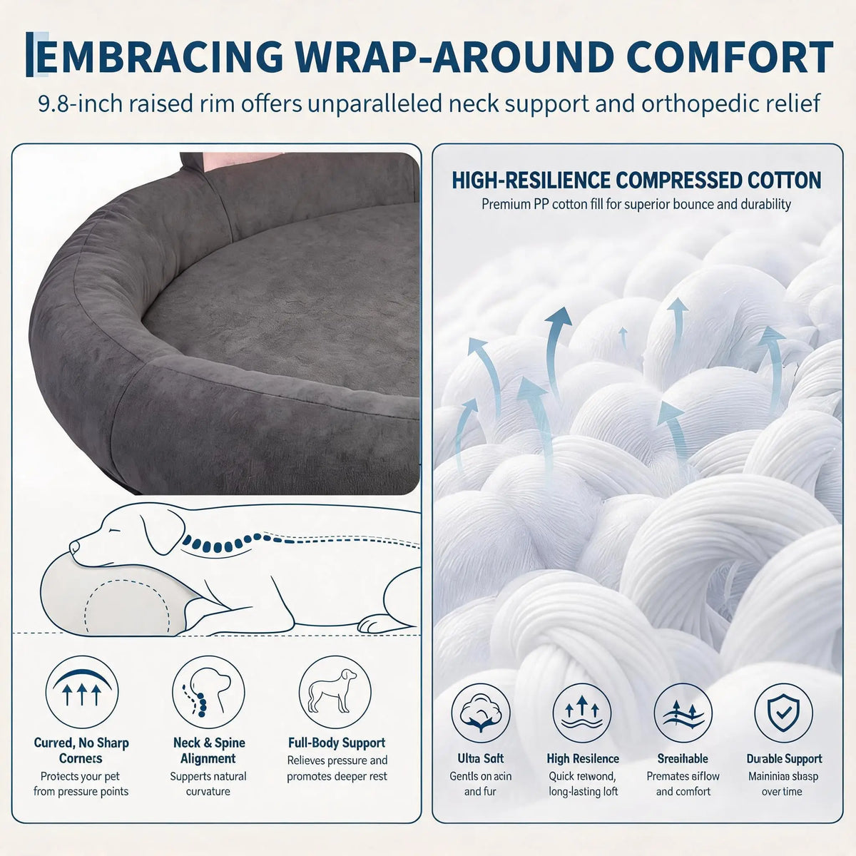 HiMISS Orthopedic Memory Foam Dog Bed With Washable Cover