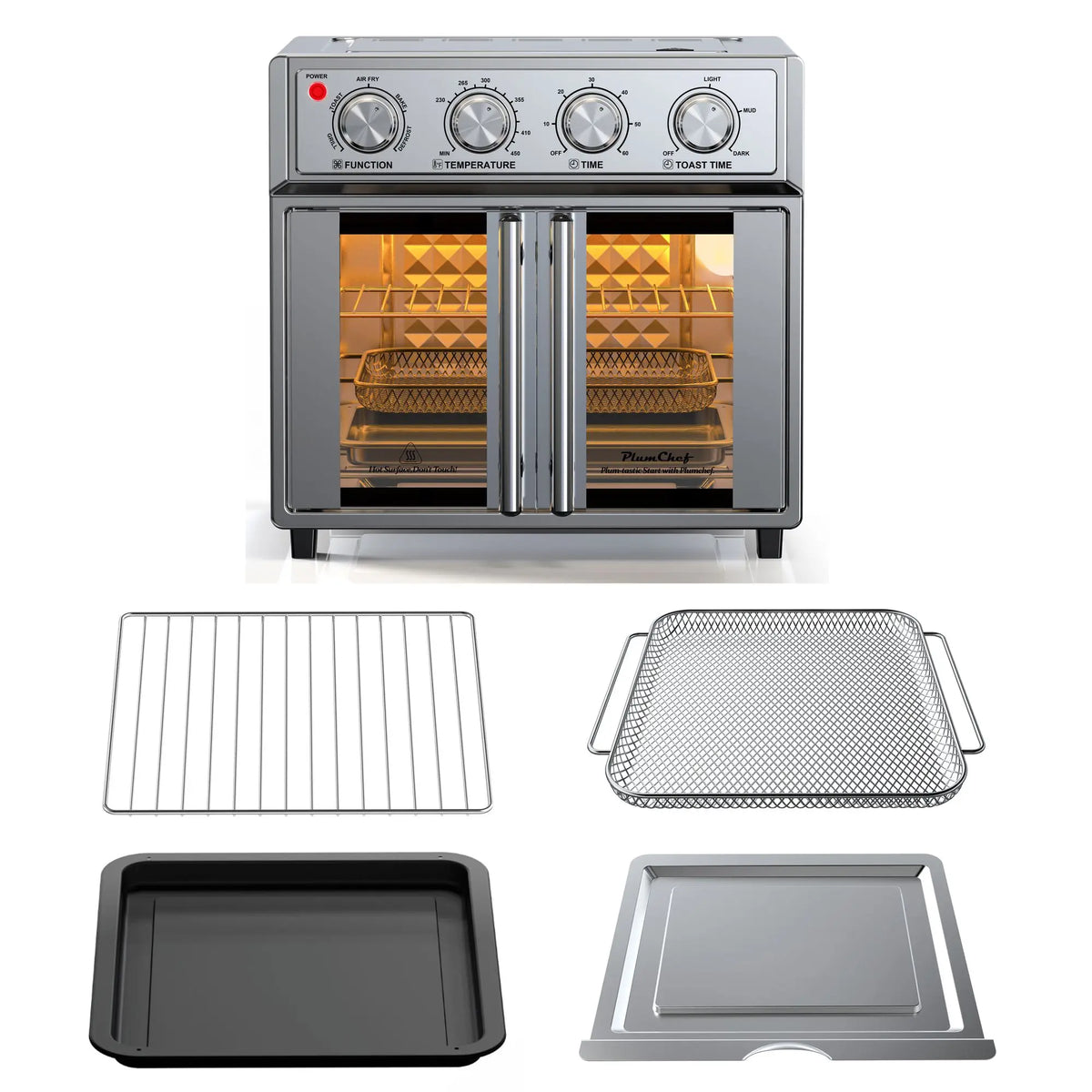 Stainless Steel French Door Air Fryer Convection Toaster Oven 1700W