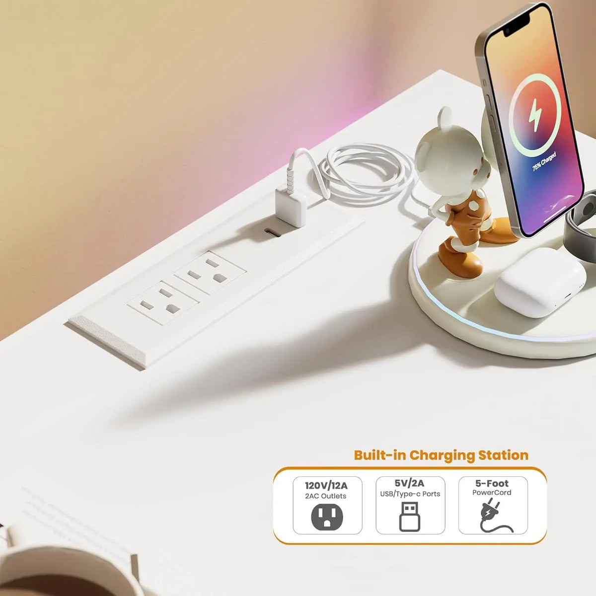 Acekool Nine Drawer Dresser With LED Lights And Charging Port