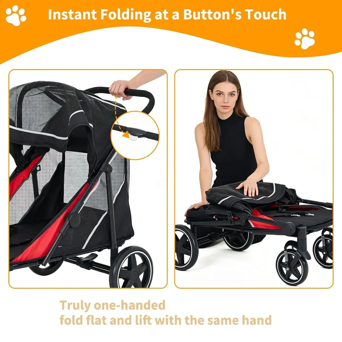 Garvee Heavy Duty Dog Stroller With Mesh And Storage Basket