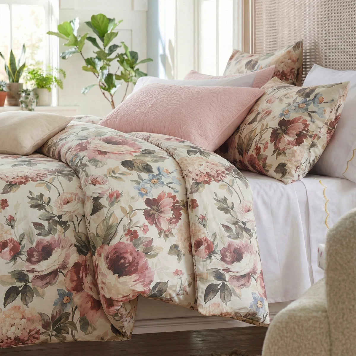 Vintage Floral Cotton Duvet Cover Set With Zipper Closure