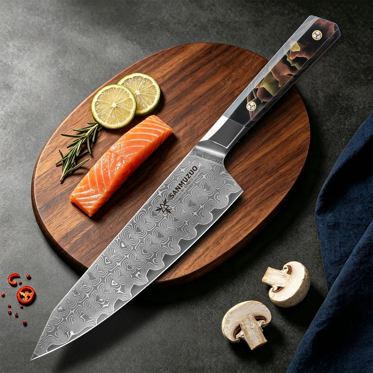 Sanmuzuo Damascus Steel Chef Knife With Comfortable Resin Handle