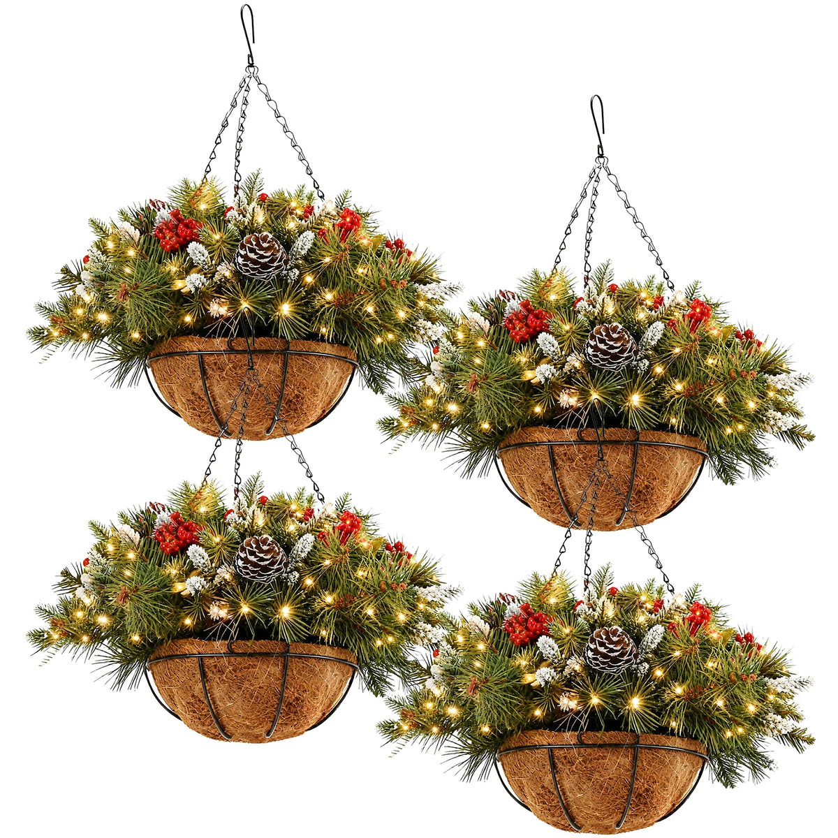 Prelit Artificial Christmas Hanging Basket With LED String Lights