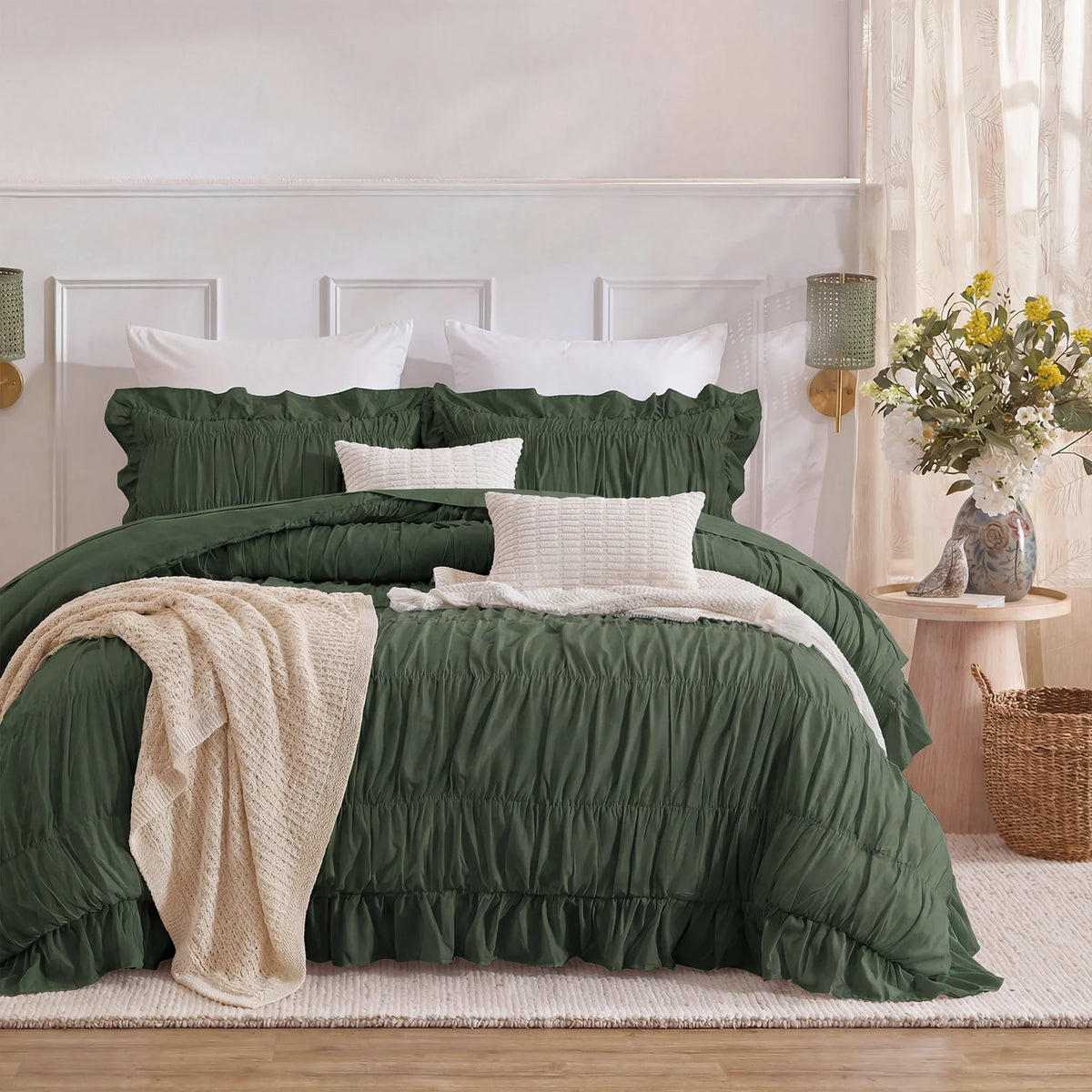 Soft Microfiber Ruffle Ruched Duvet Cover Set With Boho Charm