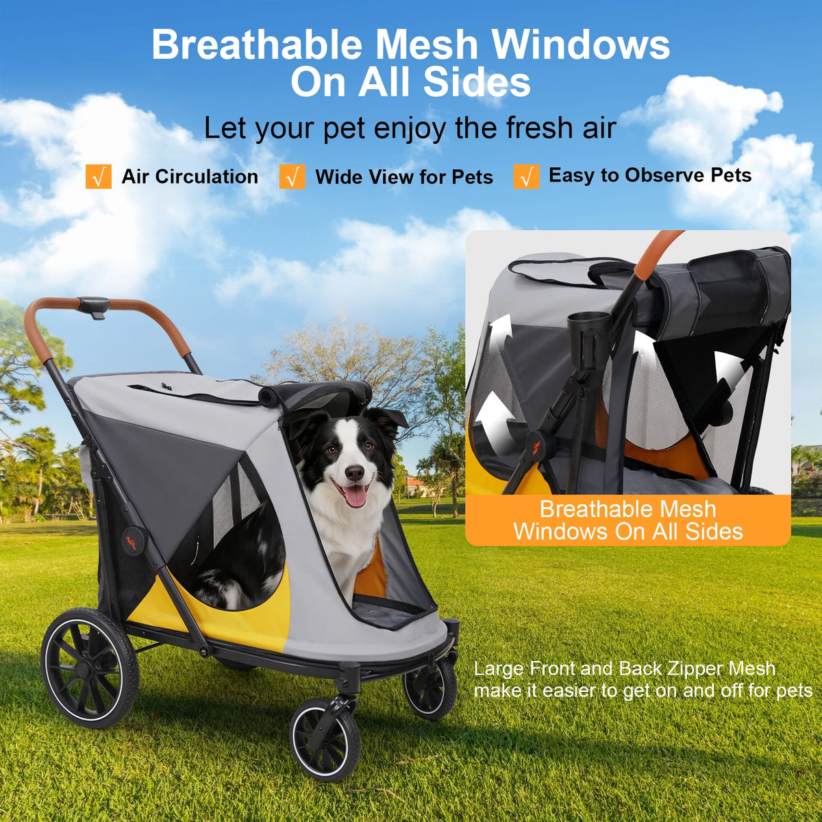 Four Wheel Foldable Pet Stroller For Senior Dogs And Cats
