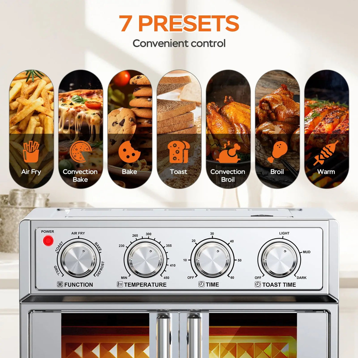 Stainless Steel French Door Air Fryer Convection Toaster Oven 1700W