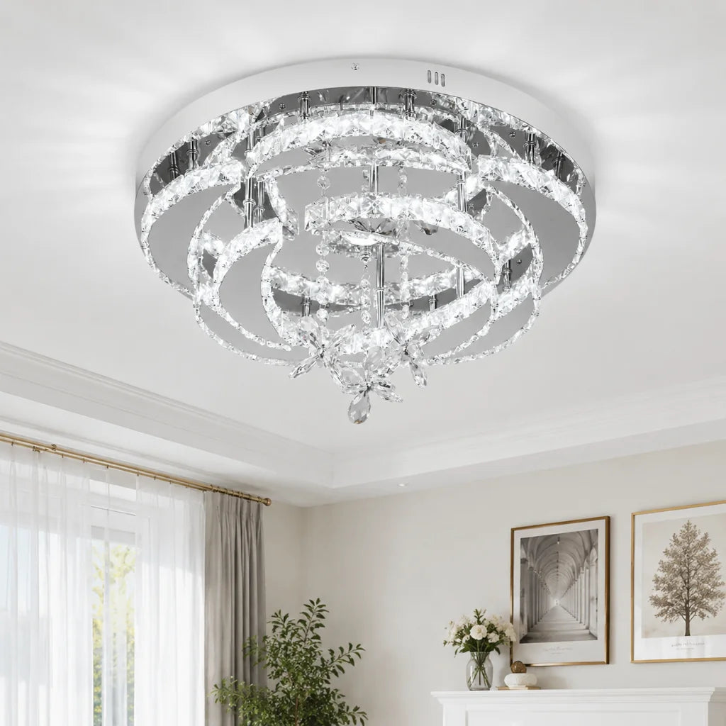 GreeLustr Crystal LED Chandelier Dimmable Flush Mount Ceiling Light