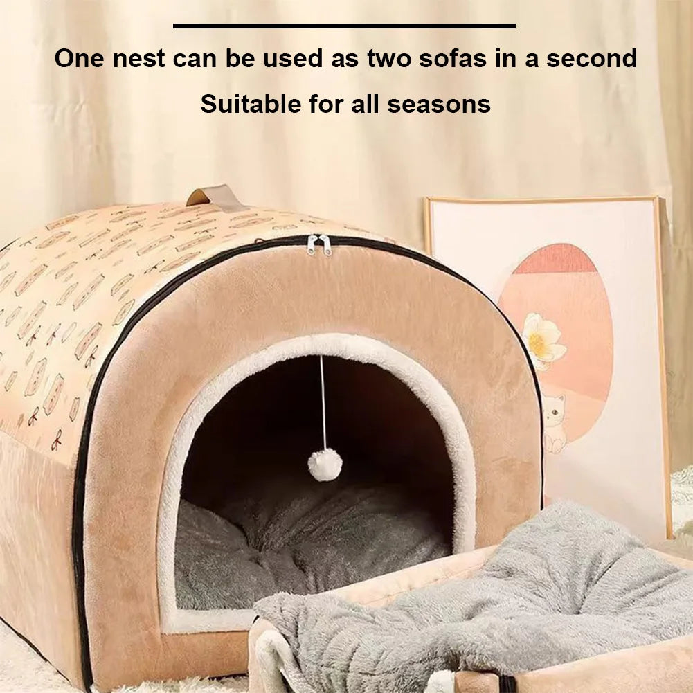 Detachable Velvet Pet Cave Bed House Warm Shelter For Dogs