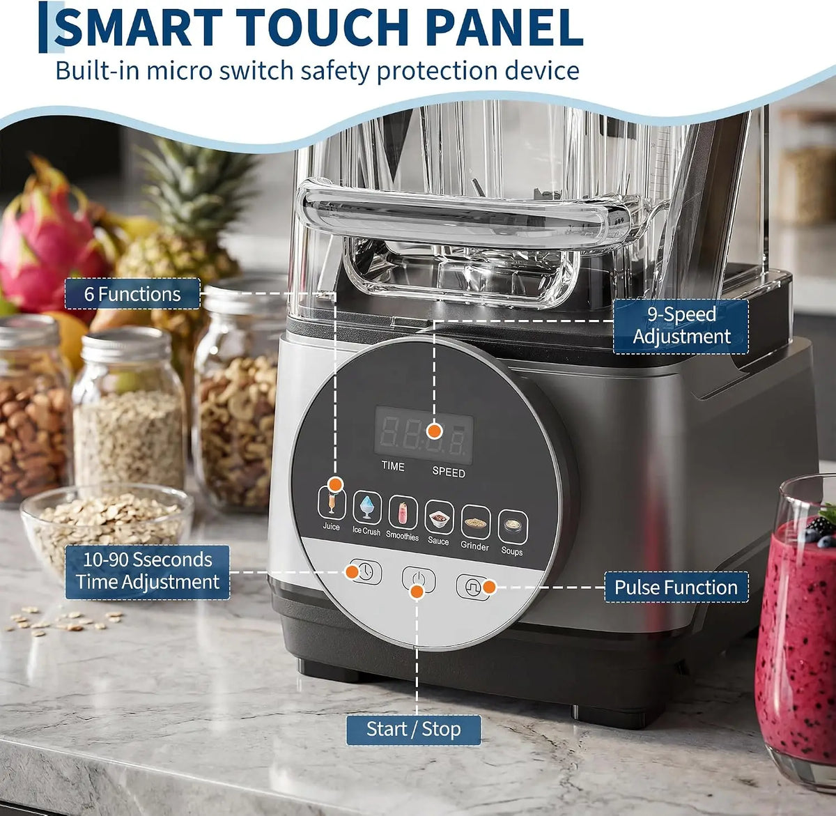 Tacleekii Commercial Countertop Blender With Smart Touch Interface