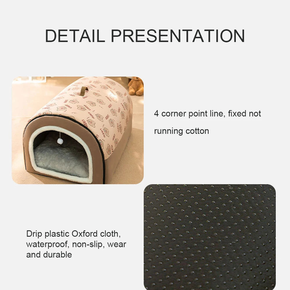 Detachable Velvet Pet Cave Bed House Warm Shelter For Dogs