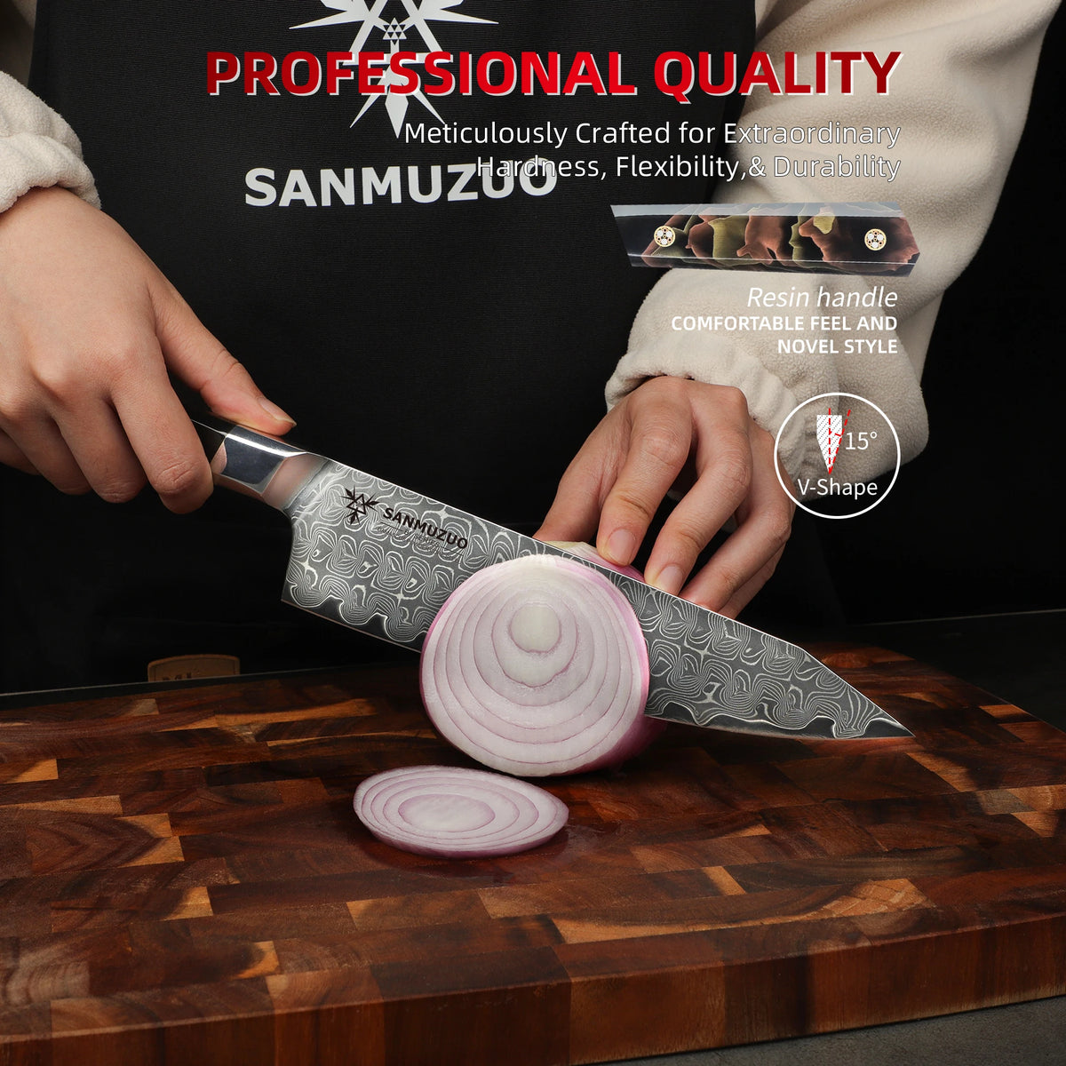 Sanmuzuo Damascus Steel Chef Knife With Comfortable Resin Handle