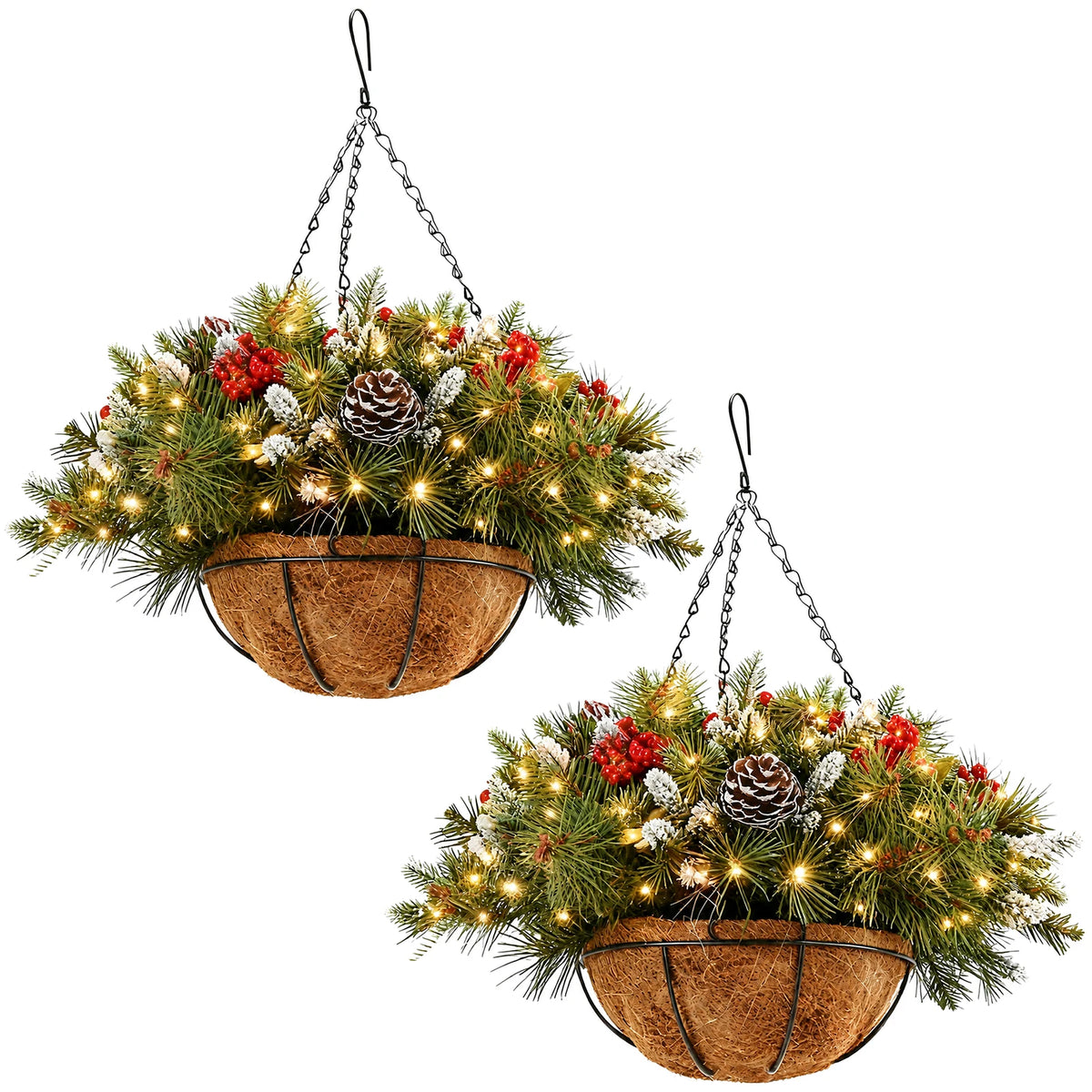 Prelit Artificial Christmas Hanging Basket With LED String Lights