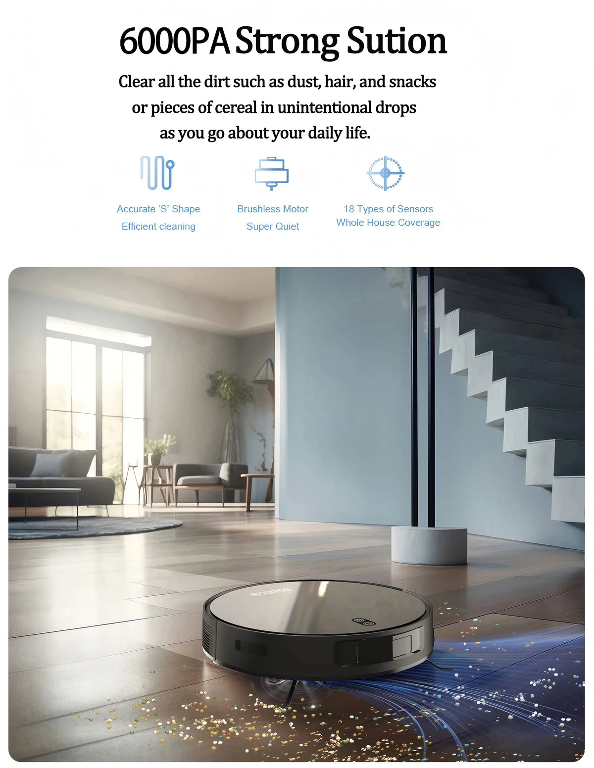 BOAIMORE Robot Vacuum Mop With 6000Pa Suction And Smart Mapping