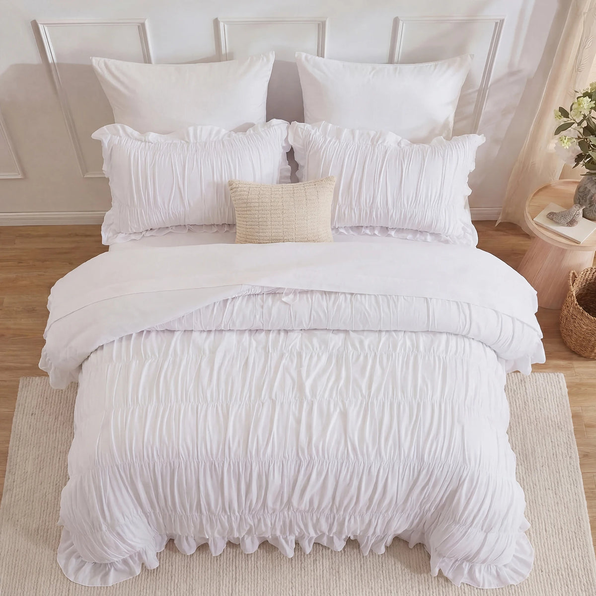 Soft Microfiber Ruffle Ruched Duvet Cover Set With Boho Charm