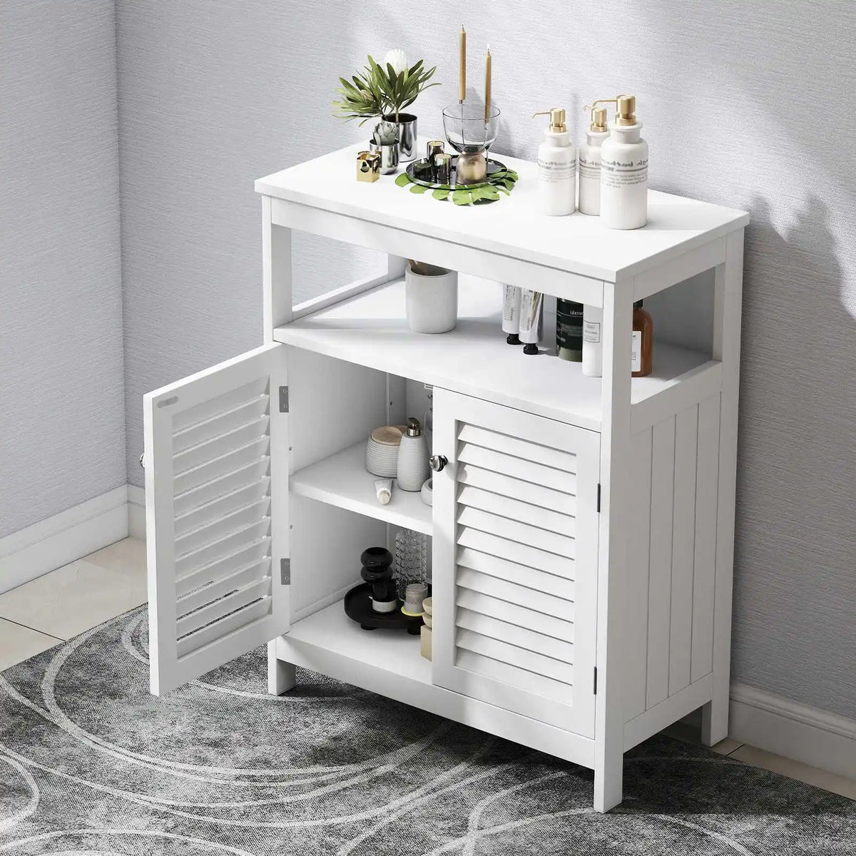 Freestanding Wooden Bathroom Storage Cabinet With Shutter Doors