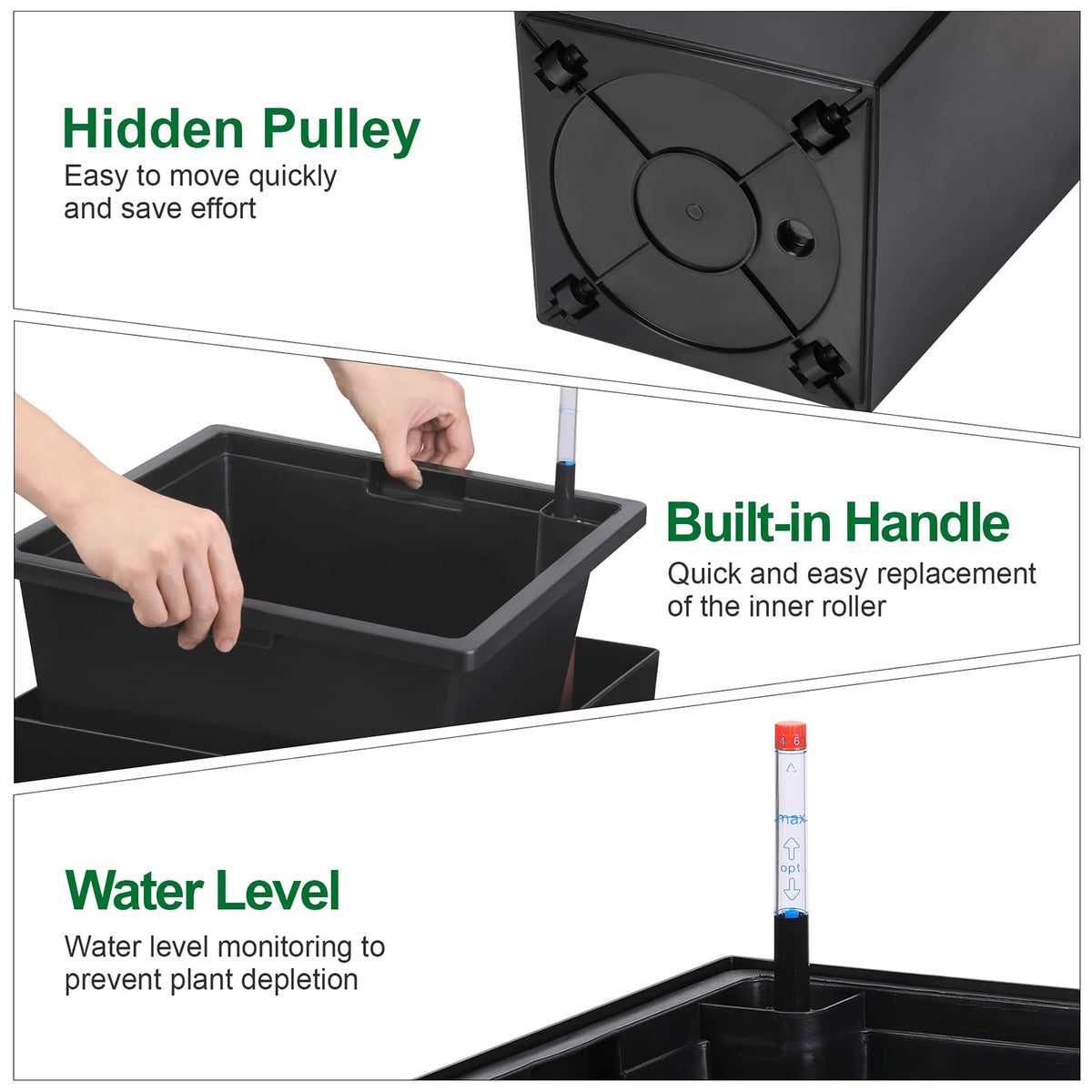 HiMiss Self Watering Planters Set With Drainage And Wheels