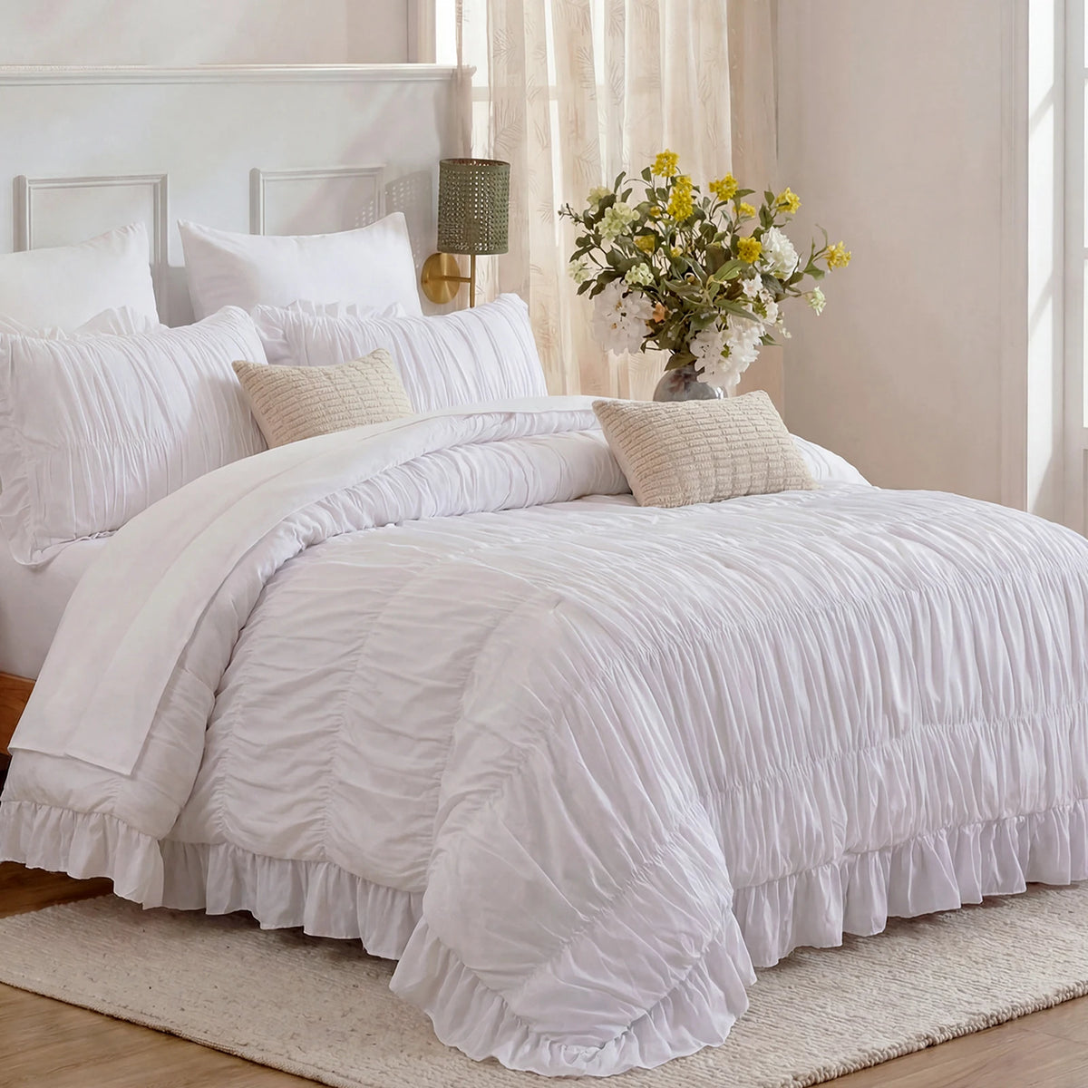 Soft Microfiber Ruffle Ruched Duvet Cover Set With Boho Charm