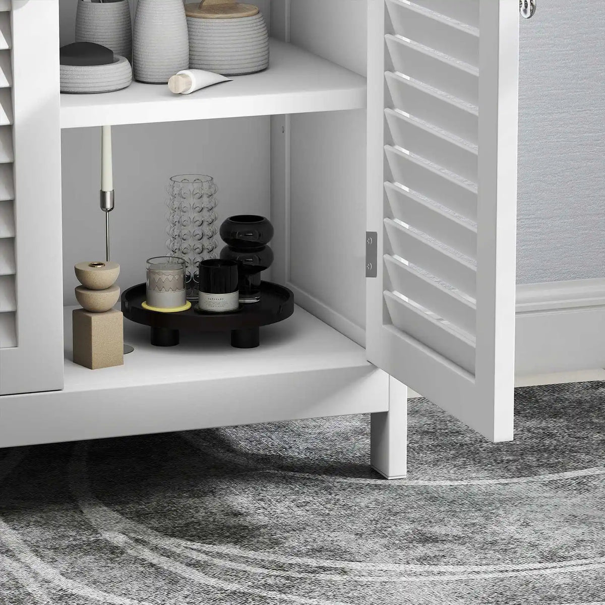 Freestanding Wooden Bathroom Storage Cabinet With Shutter Doors