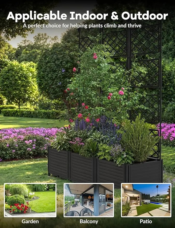 Vertical Panel Raised Garden Bed With Trellis For Climbing Plants