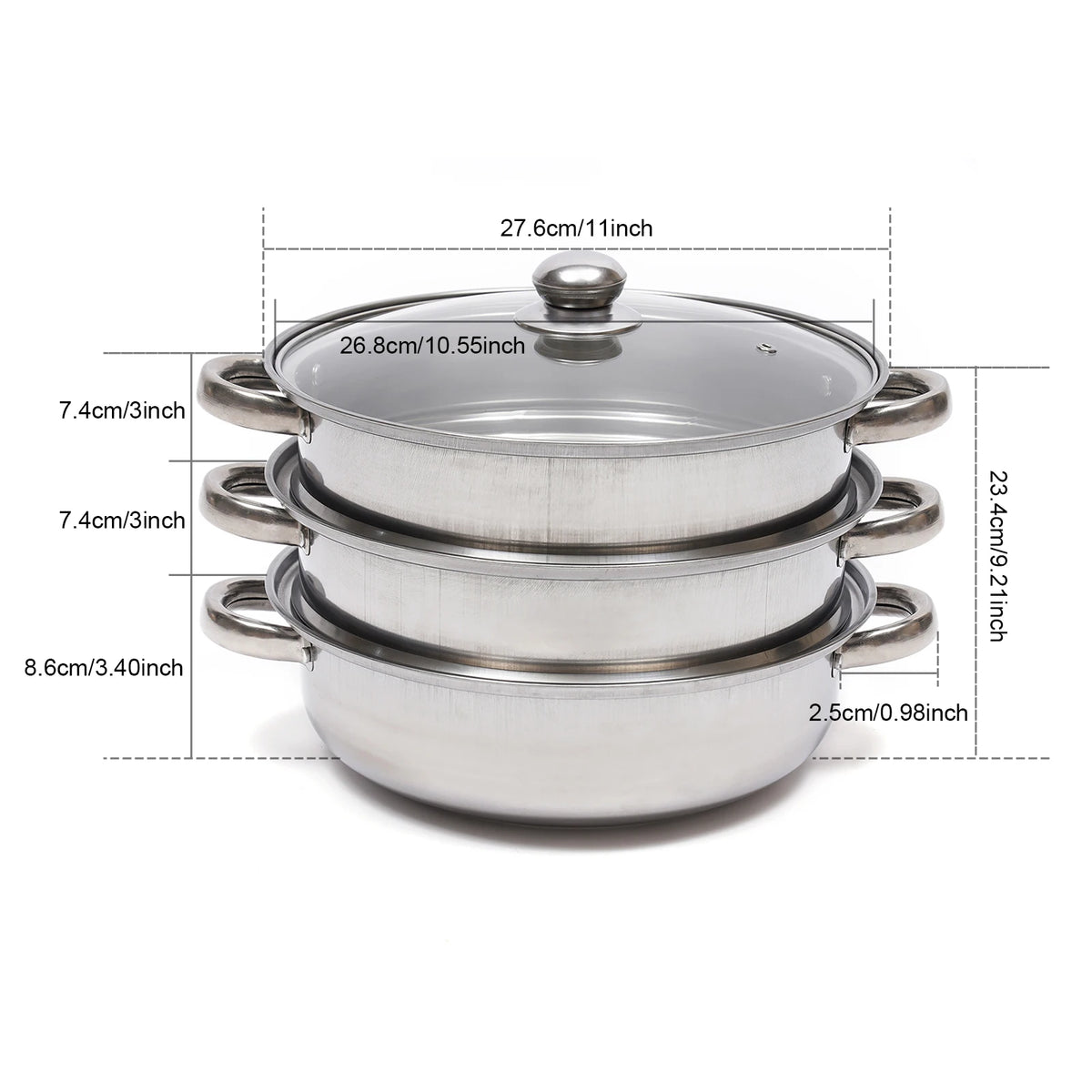 Bymaocar Stainless Steel Three Tier Food Steamer With Lid