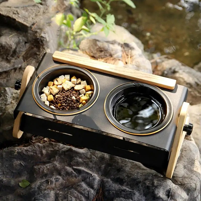 Adjustable Raised Dog Bowls for Camping and Outdoor Feeding