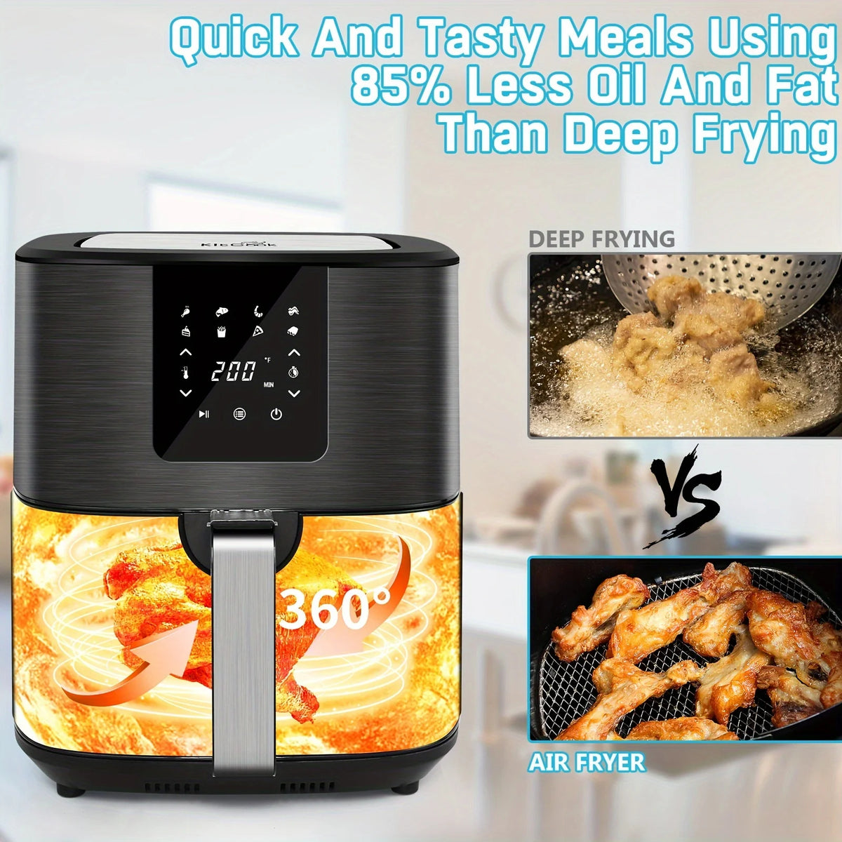 KitCook 1500 Watt Air Fryer With Eight Presets And Timer